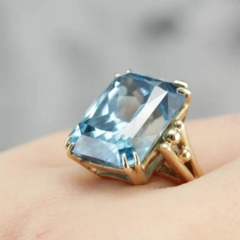 Vintage Boho Zirconia Statement Ring Golden Tone Metal